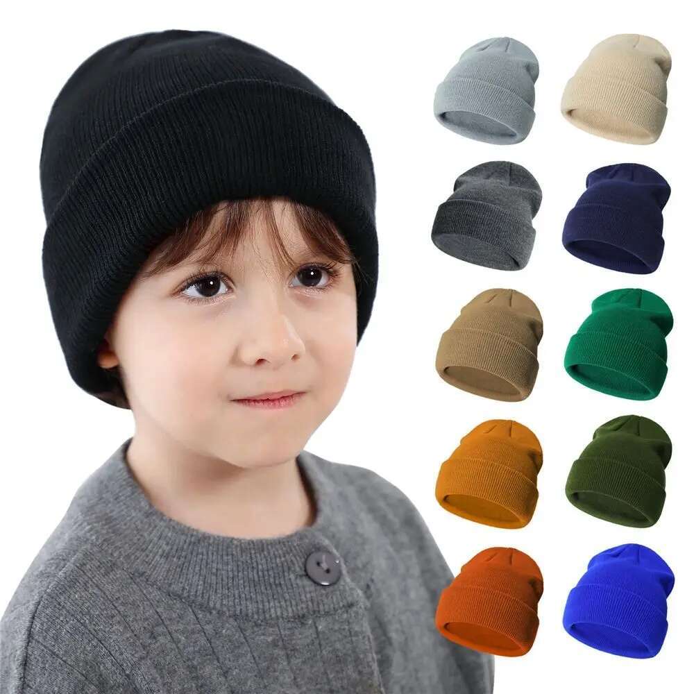 Ddmyshoesvip 2-6 Years Kids Winter Trendy Solid Soft Knit Warm Beanies Baby Beanie Hat For Boys Girls
