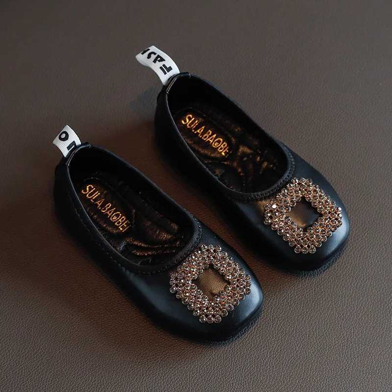 Childrens Leather Shoes Autumn New Girls Rhinestone Princess Shoes Shallow Mouth One Pedal Girls Single Shoes Kids Shoes X250220