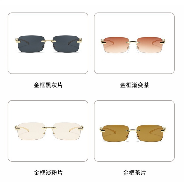 2025 New Cross-border Metal Leopard Head Rimless Sunglasses For Men And Women Fashion Retro Metal Sunglasses