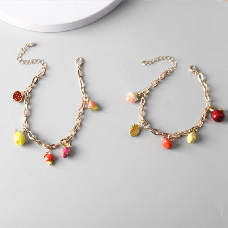 Charm Bracelets Summer Fashion Bracelet Durian Dragon Fruit Pomegranate Watermelon Fruit Combination Bracelet Fashion Beach Atmosphere Accessories H25