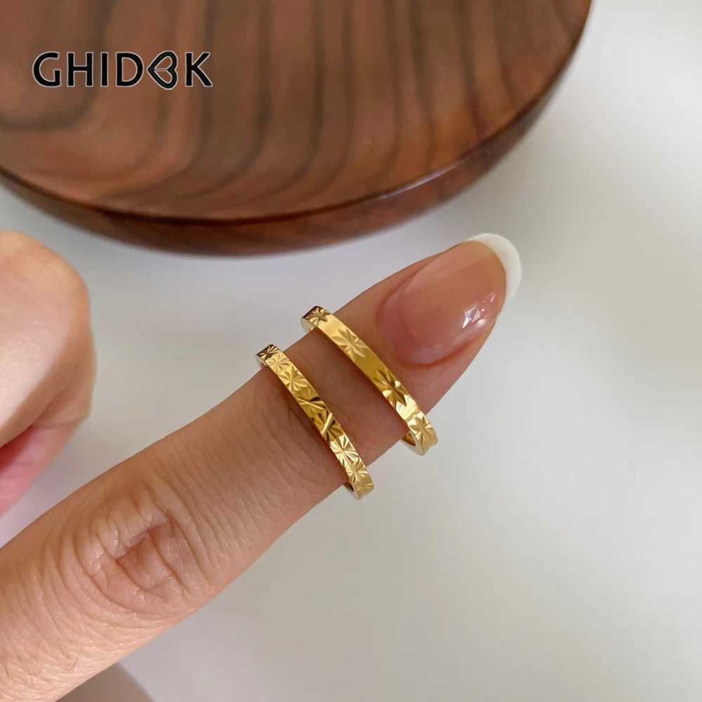 GHIDBK Tarnish Stainless Steel 18K Gold Pvd Plated Starburst Textured Rings for Wen Fashion Wedding Jewelry Stackable X250220