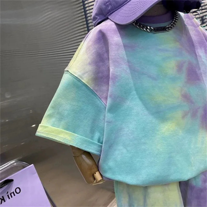 Summer Baby Boy Clothes Set Children Girls Short Sleeve Tie Dye T-shirts and Shorts 2 Pieces Suit Kid Top Bottom Tracksuit 250219