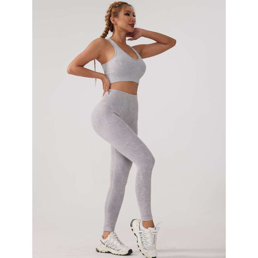 INS sand washed seamless yoga women's sports bra fiess clothes high waist lifting pants 2025 new casual versatile fashion clothing