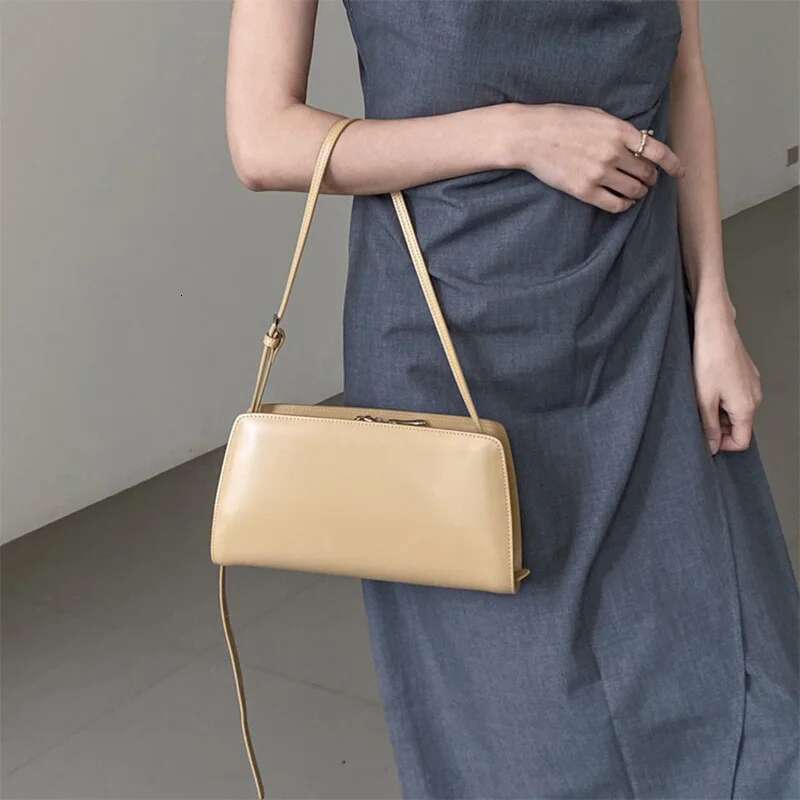 2024 Genuine Leather Women Small Square Bag Commute Handbags High Quality Ladies Solid Color Shoulder Messenger Bags Apricot