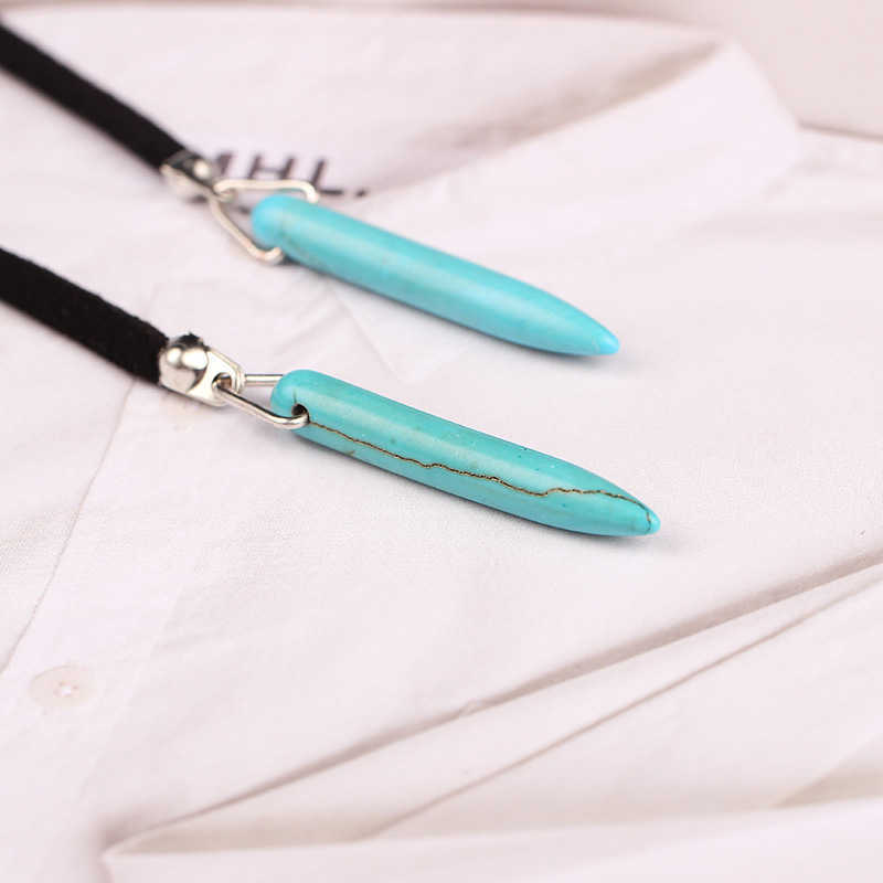 Pendant Necklaces Bohemian style long Korean velvet bandage necklace natural turquoise pendant long sweater chain necklace H25219
