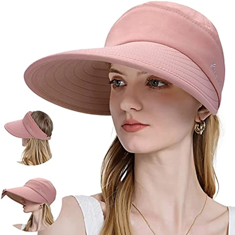 Womens sun hat 2-in-1 zipper UPF 50UV resistant wide brown beach sun hat can be packaged as a golf hat 250219