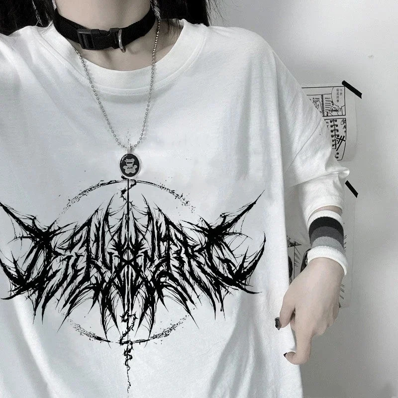 Women Tshirt 90s Vintage Hip Hop Streetwear Kawaii Fashion Casual Tops Mens T Shirt Lightning Letter Print Y2K Goth Punk 250214