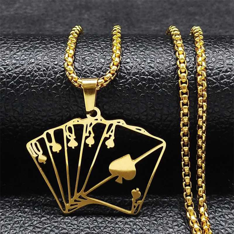 Lucky Ace of Spades 10 J Q K A Necklace Stainl Steel Card Casino Fortune Playing Cards Necklace Jewelry collier6106XJ250219