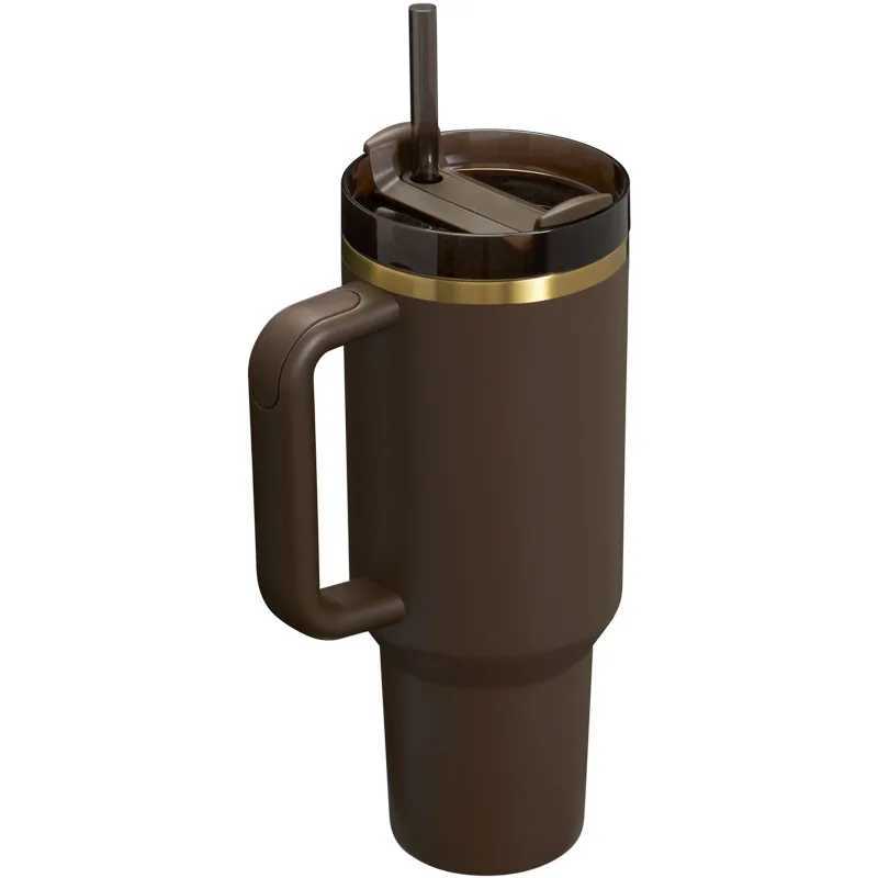 40oz Insulated Tumbler With Lid and Straws Large Capacity Stainless Steel Car Mug With Handle Vacuum Leak Proof Coffee Cup NewT250220