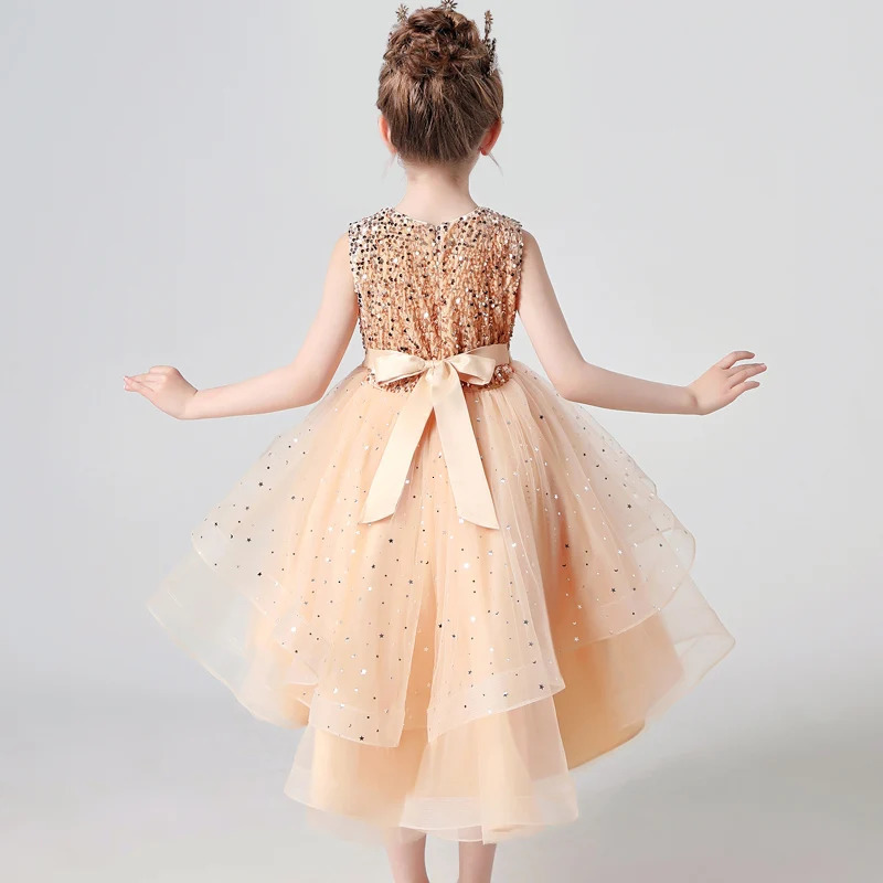 style Summer Sequin Lace Tuxedo Wedding Dress for girls 3-13 years old Sleeveless fluffy Mesh gauze Doveark 250220