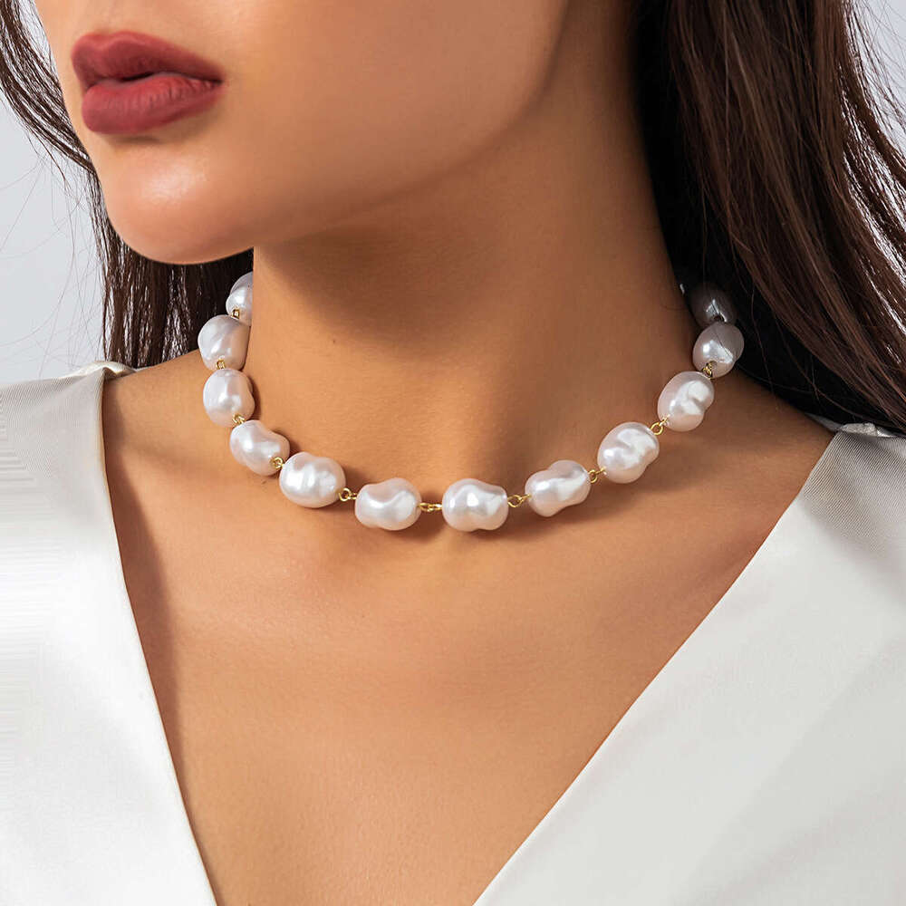 Jewelry imitation pearl layered woven Baroque necklace, niche round bead chain, versatile necklace