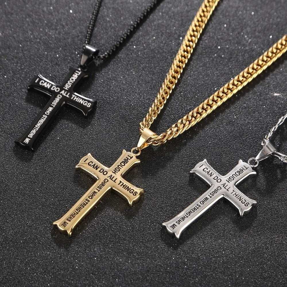 HNSP Stainl Steel Cross Chain Necklace Pendant For Men 2024 Popular Religious Jewelry AccoriesXJ250219