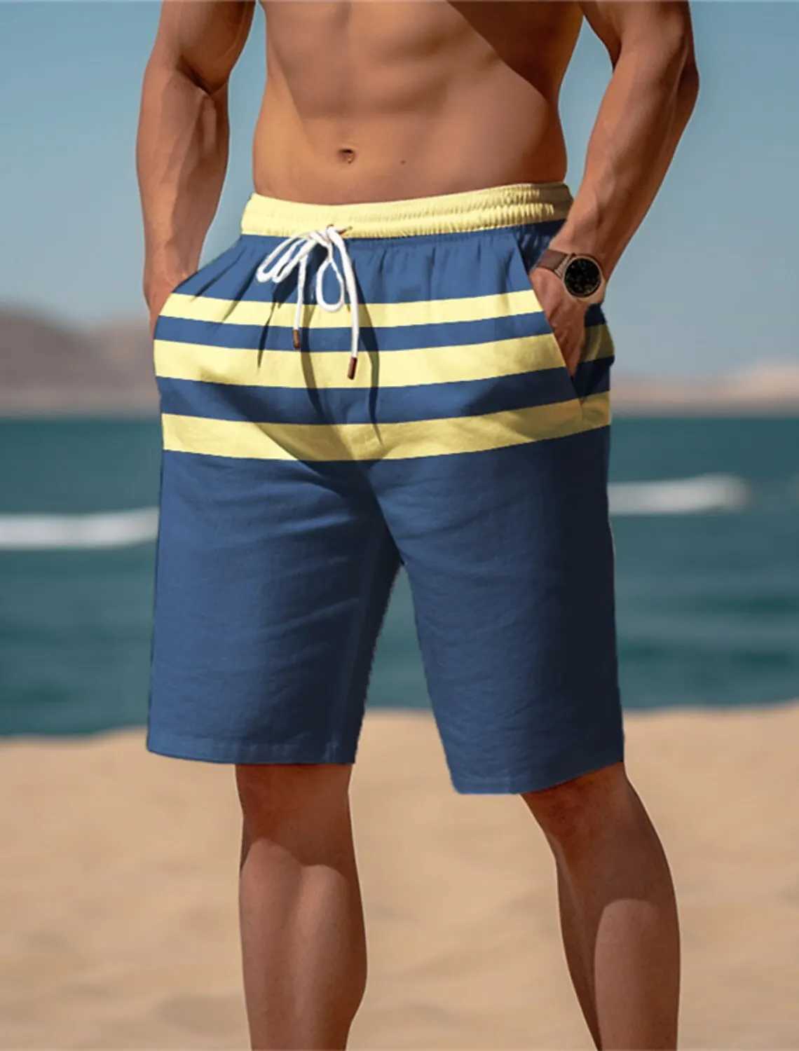 Mens Beach Pants Striped Printed 3D Printed Shorts Mens Summer Breathable Shorts Fitness Street Shorts Mens Clothing Mens X250220