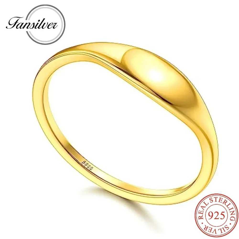 Fansilver 925 Sterling Silver 14K Gold Plated Rings for Wen Non Tarnish Sterling Silver Rings Gold Stacking Band Rings Jewelry X250220