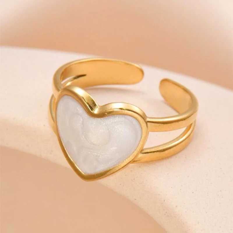 Letdiffery Retro Gold Color Double Oil Drip Open Rings Stainless Steel For Wen Luxury Irregar Adjustable Ring Trendy Jewelry X250220