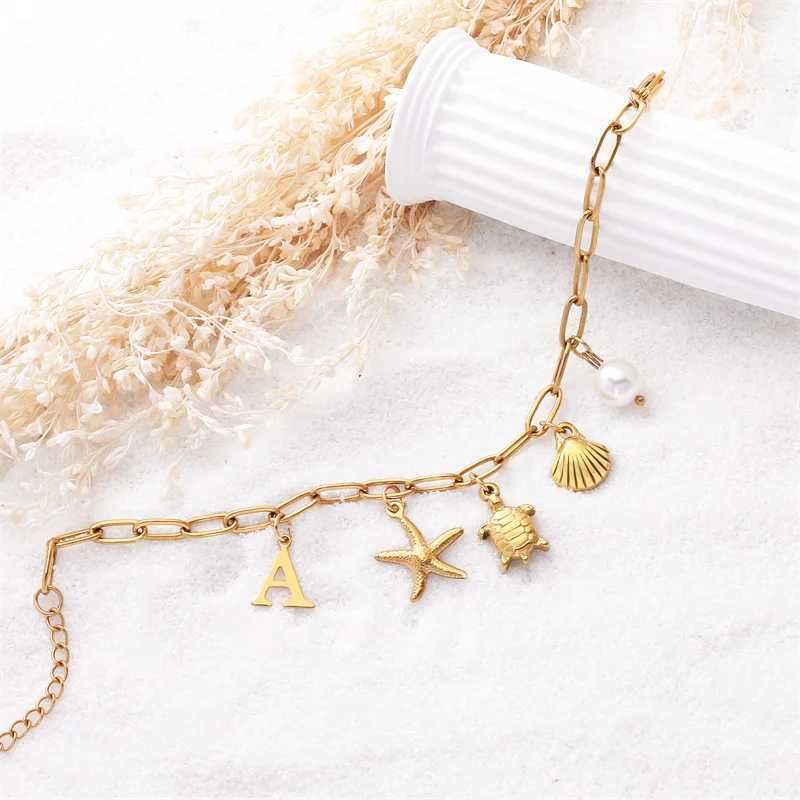 Stainl Steel Starfish Shell Bracelets Bohemian Ocean Beach 26 Letters Combination Hand Chain Sets Jewellery Women GiftsXJ250219