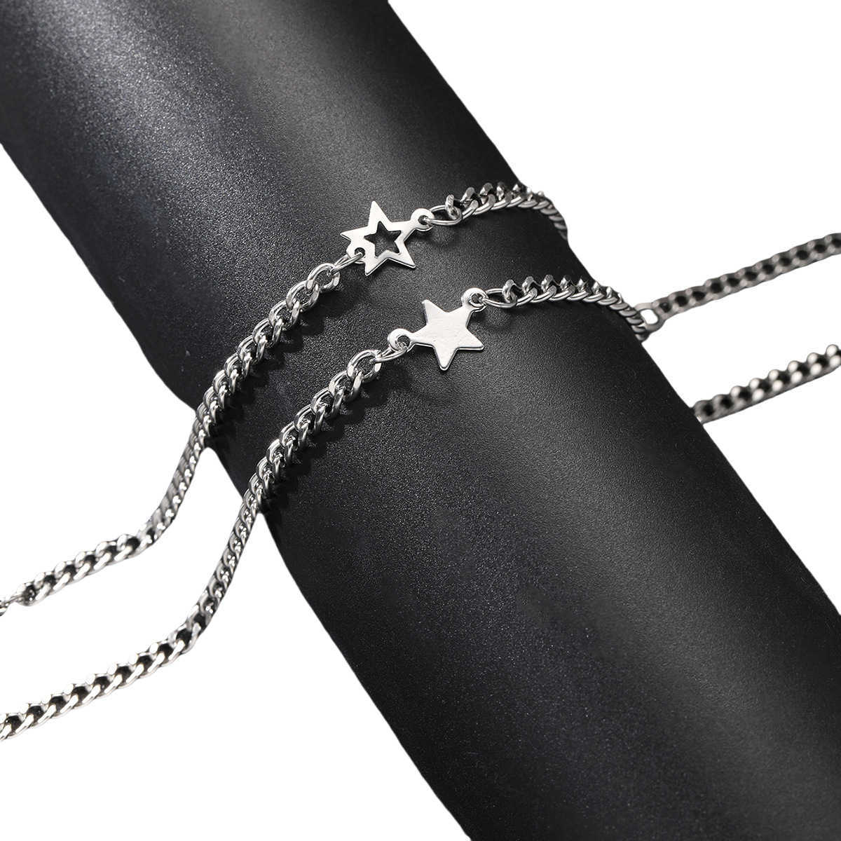 Charm Bracelets New product Simple stainless steel non fading five pointed star bracelet two fashionable pieces set star couple bracelet H25220