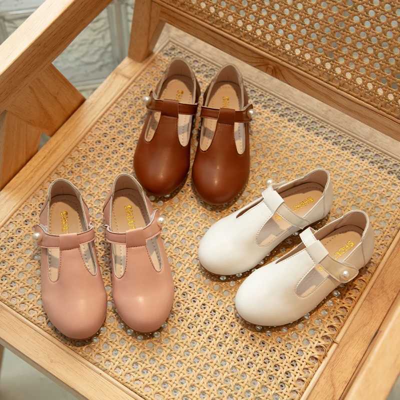 Kids Princess Shoes Solid Color Versatile Girls Leather Shoes T-strap 2024 New Children Flats Shoes Fashion Temperament X250220