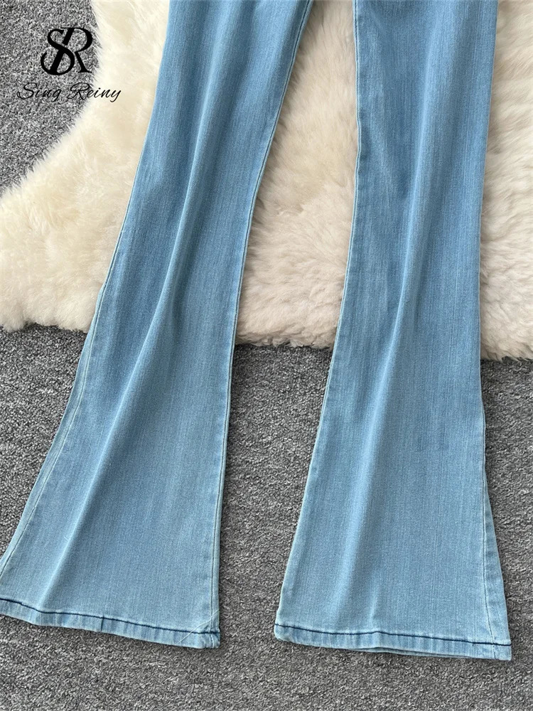 SINGREINY Fashion Denim Long Jumpsuits Zipper 3D Floral Chic Rompers Korean Trend Ins Solid Streetwear Women Playsuits 250220