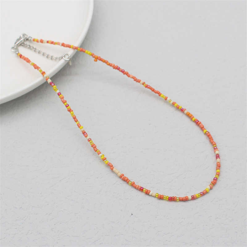 Pendant Necklaces Korean version Bohemian macaron colored beaded rice bead necklace with sweet girlish style and versatile accessories H25219