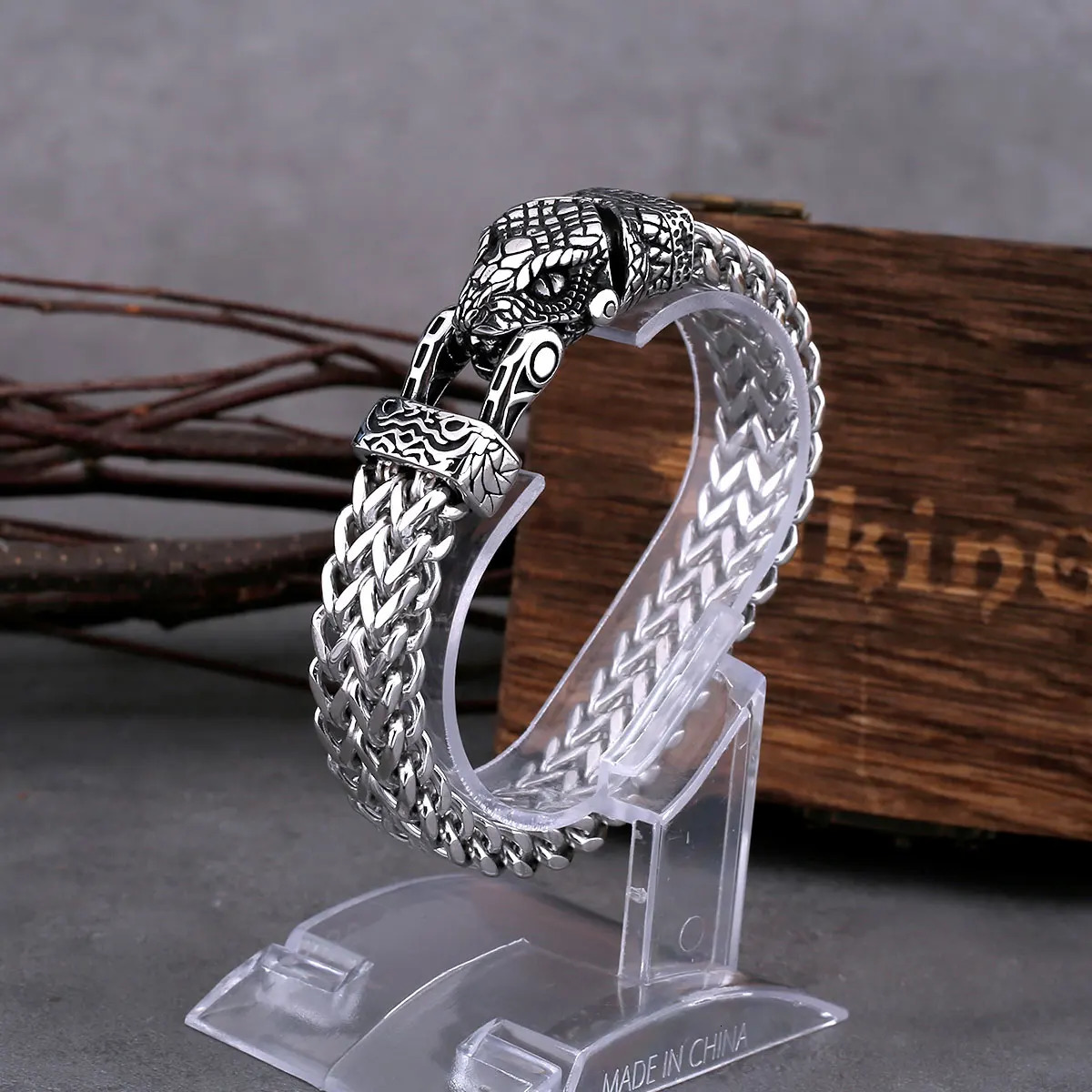Nordic Stainless Steel Snake Head Bracelet Creative Multi Layer Chain Ouroboros Wristband Men Punk Hip Hop Jewelry Gift 250220