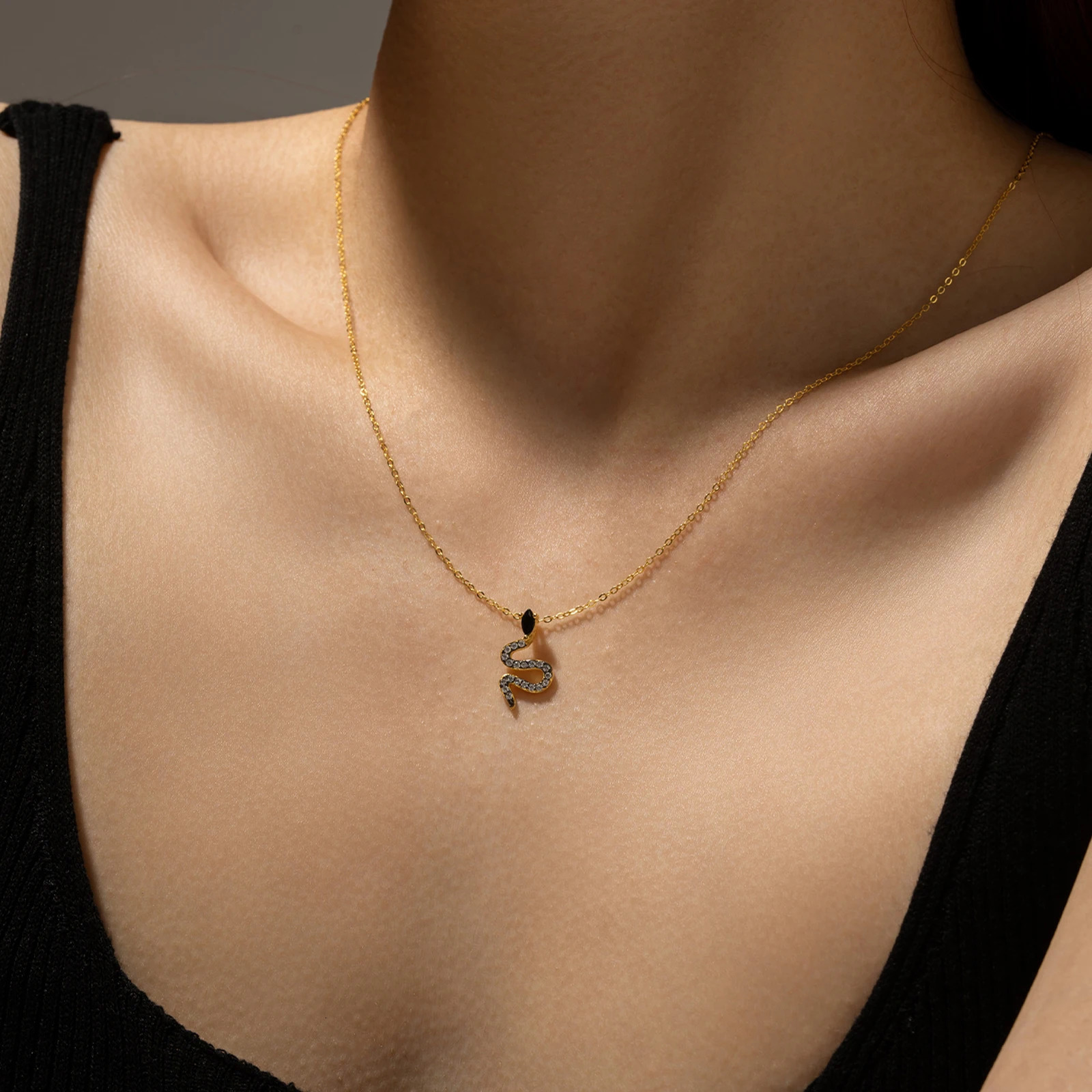 ANDYWEN 925 Sterling Silver Gold Split Plating On Snake Gun Pendant On Chain Necklace Women Jewelry Crystal 250220