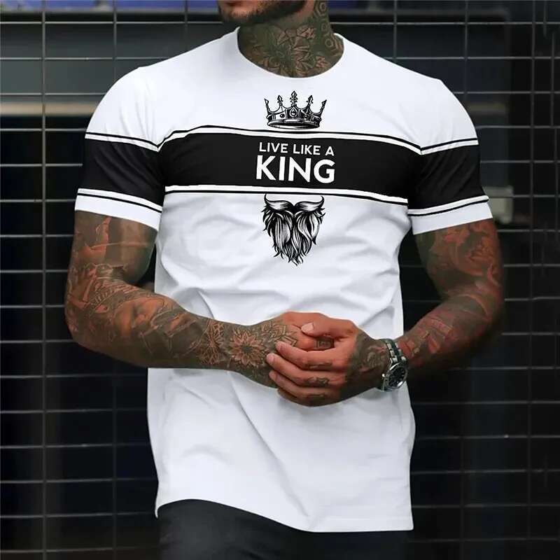3D Printed T-shirt Letter King for Men, Harajuku Street Top, Sports Fitness, Breathable, Breathable, Men's Clothing