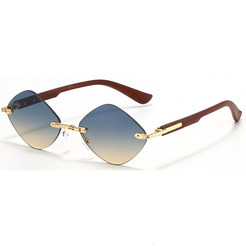 2025 Fashion Diamond-shaped Rimless Rimmed Sunglasses For Men And Women With Wood Grain Sunglasses