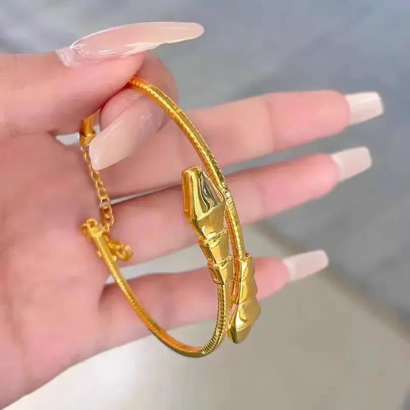 Fashion 24K Real GoldCNC Snake Bracelet Zodiac Double Snake Bracelet Decorated with 999 Gold Bracelet Gift 250220
