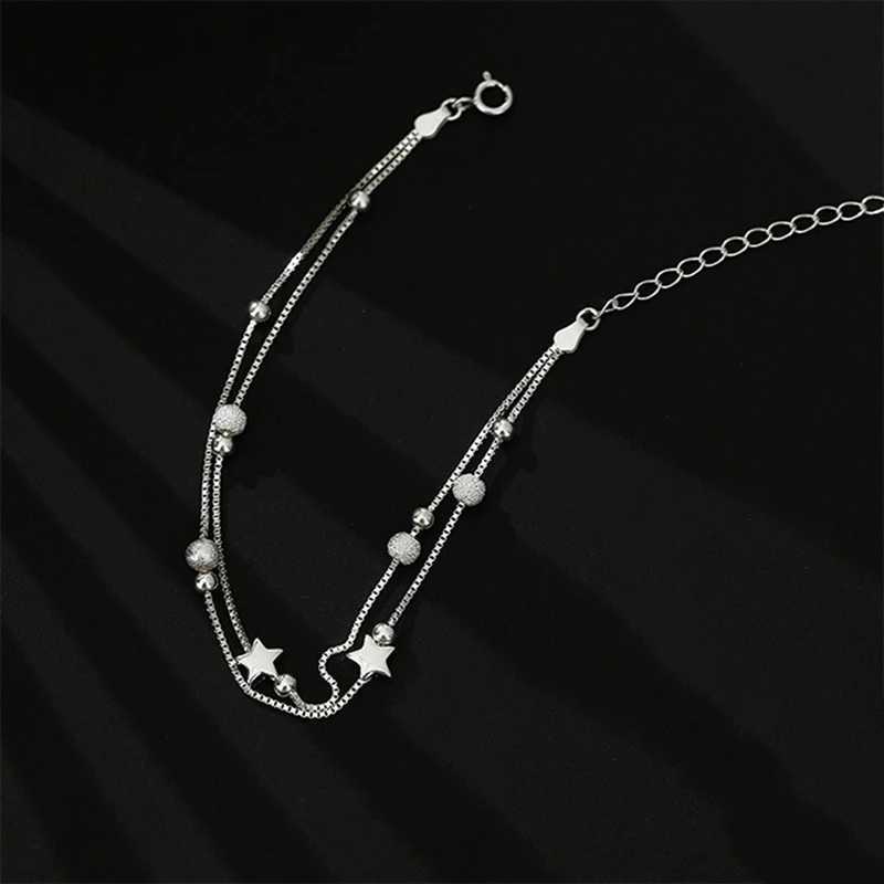925 Sterling Silver Double Deck Star Shed Bracelet For Women Retro Korean Versatile Zircon Charm Bracelets Original JewelryXJ250219