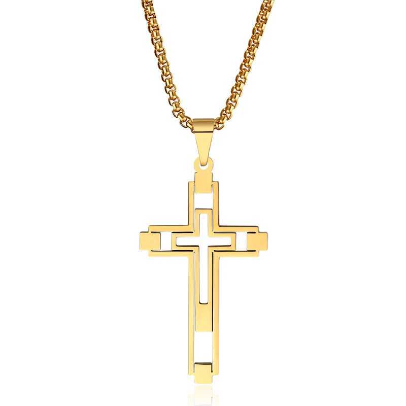 Cross Stainl Steel Choker Necklace for Man Gold Color Mens Chain Necklace Jewelry Corrente Masculina N1173S02XJ250219