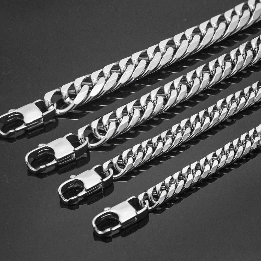 HNSP Stainl Steel Hand Chain Bracelet For Men Punk 8mm-14mm Wide Thick Cuban Chains Male Jewelry AccoriesXJ250219