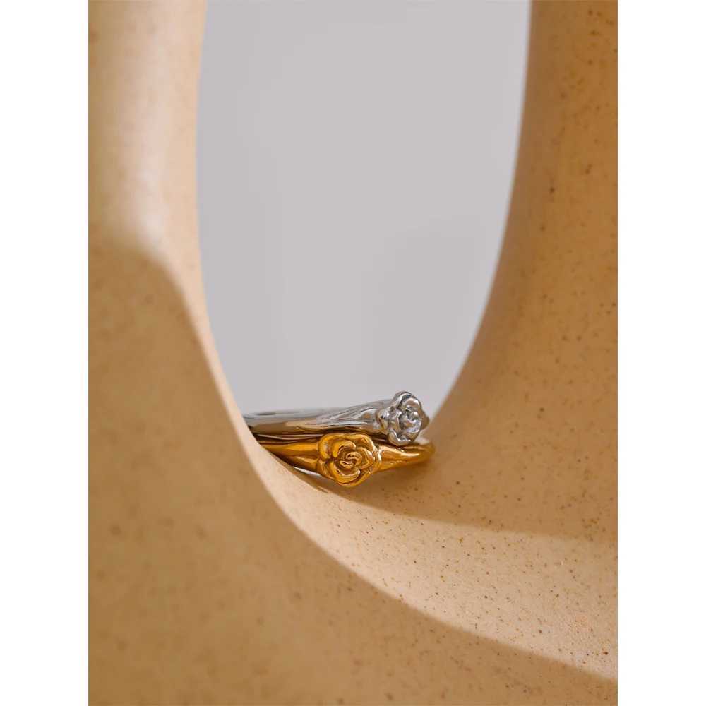 Yhpup 678# Fashion Stainless Steel Rose Flower Wen Integrated Ring 2024 Gold Silver Color Jewelry Accessories Gift X250220