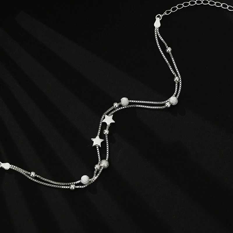 925 Sterling Silver Double Deck Star Shed Bracelet For Women Retro Korean Versatile Zircon Charm Bracelets Original JewelryXJ250219