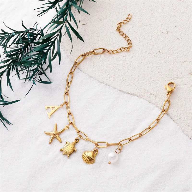 Stainl Steel Starfish Shell Bracelets Bohemian Ocean Beach 26 Letters Combination Hand Chain Sets Jewellery Women GiftsXJ250219