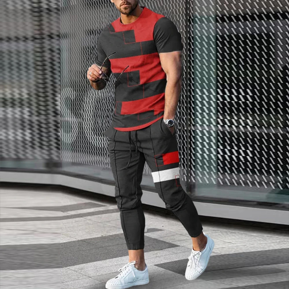 Summer Fashion Casual 3D Print Men Sportswear Set Short-Sleeved T Shirt Pants 2-Piece Set Oversized Pullover Men Clothing 250220