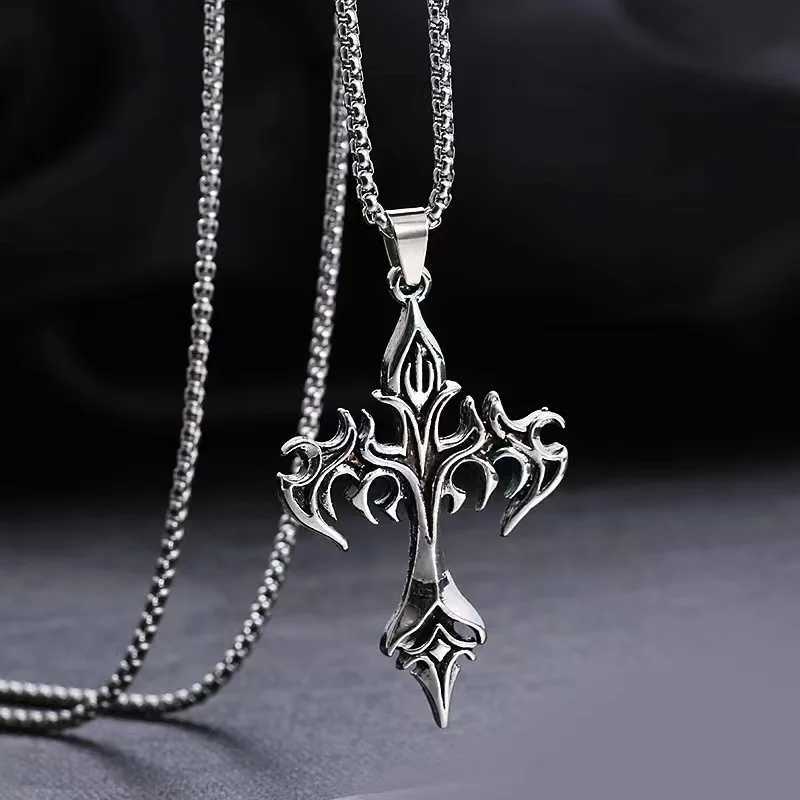 Stainl Steel Necklace Flame Retro Cross Titanium Steel Casting Men Pendant Necklace TypeXJ250219
