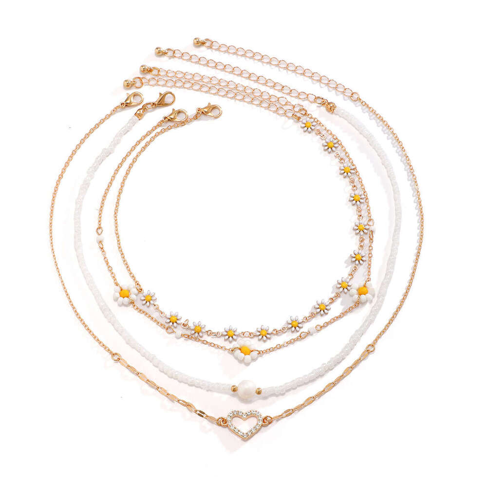 Jewelry Sweet and Spicy Pearl Imitation Daisy Set for Female Minority Heart Shaped Full Dia Collar Necklace