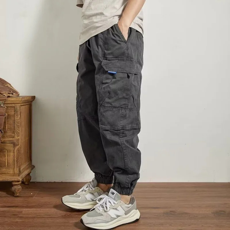 Mens Clothing Trend American Vintage Streetwear Baggy Cargo Harem Pants Y2K Casual Solid Loose Pockets Trousers Mens Pants 250220