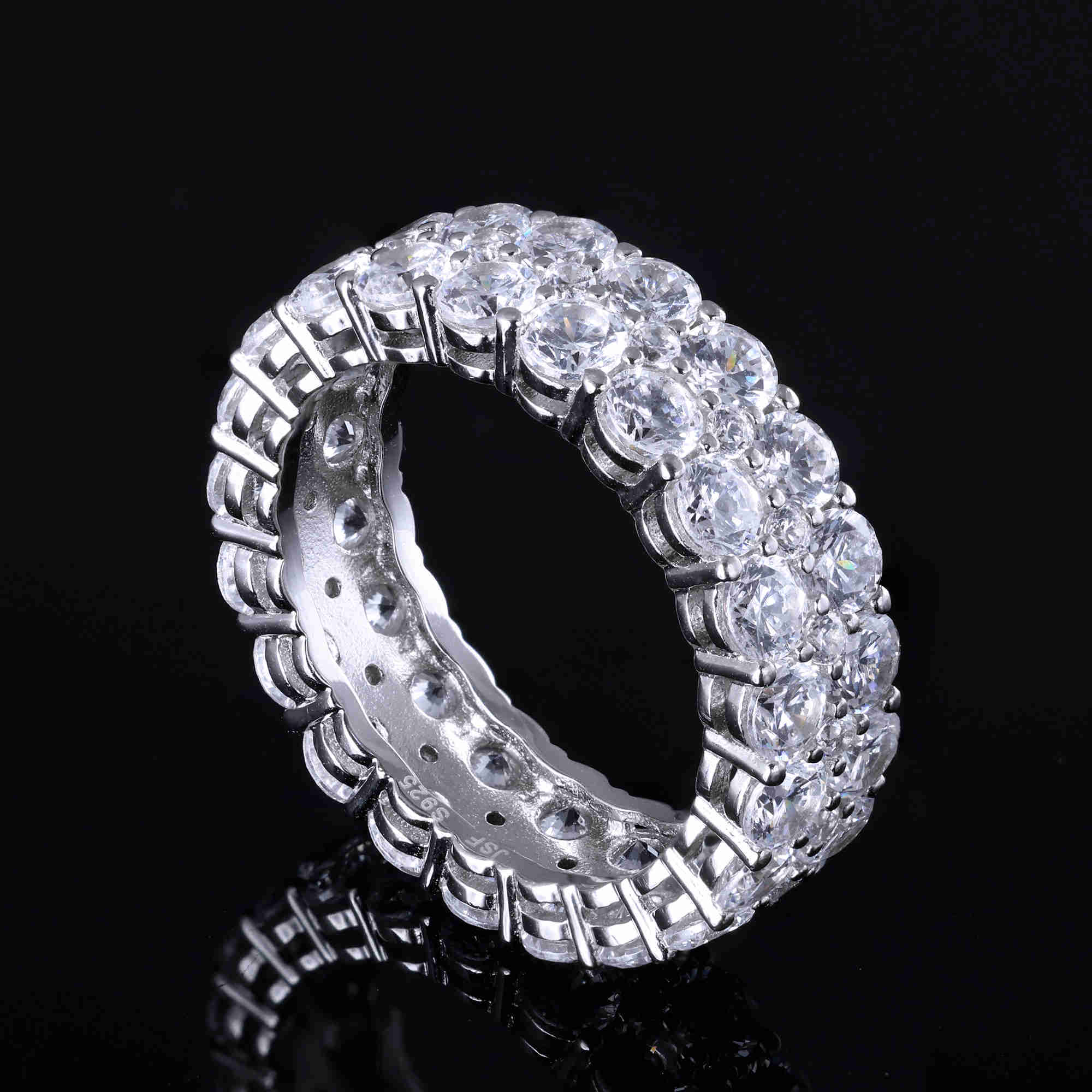 Luster Handmade 925 Sterling Silver Triple Paving Stones 6mm Wide Band GRA VVS Moissanite Wedding Band Ring