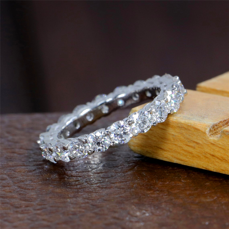 Elegant 18K Real Gold Ring Round Cut 3.0mm 0.1CT Each Lab Diamond Ring For Women HPHT Diamond Matching Wedding Band Solid Gold Eternity Ring