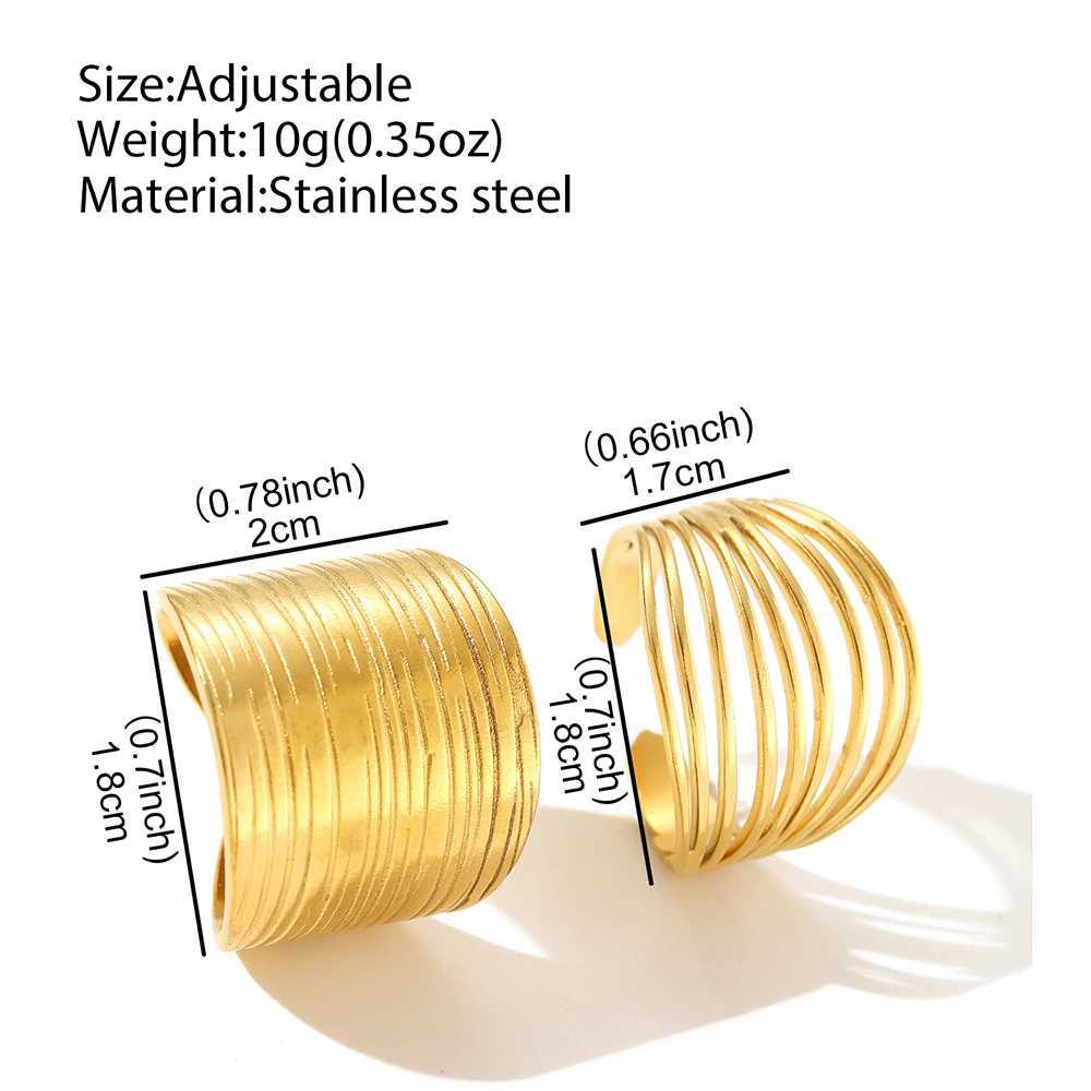 Stainless Steel Rings Minimalist Hollow Line Texture Adjustable Opening Ring For Wen Jewelry Non-fading High-quality Gifts New X250220
