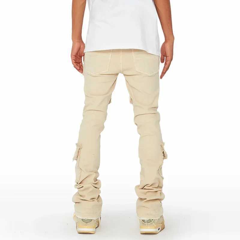2024 Fashion Mens Casual Denim Pants Khaki Regular Fit Stacked Jeans Distressed Destroyed Straight Patch Denim Long Pants Jeans X250220
