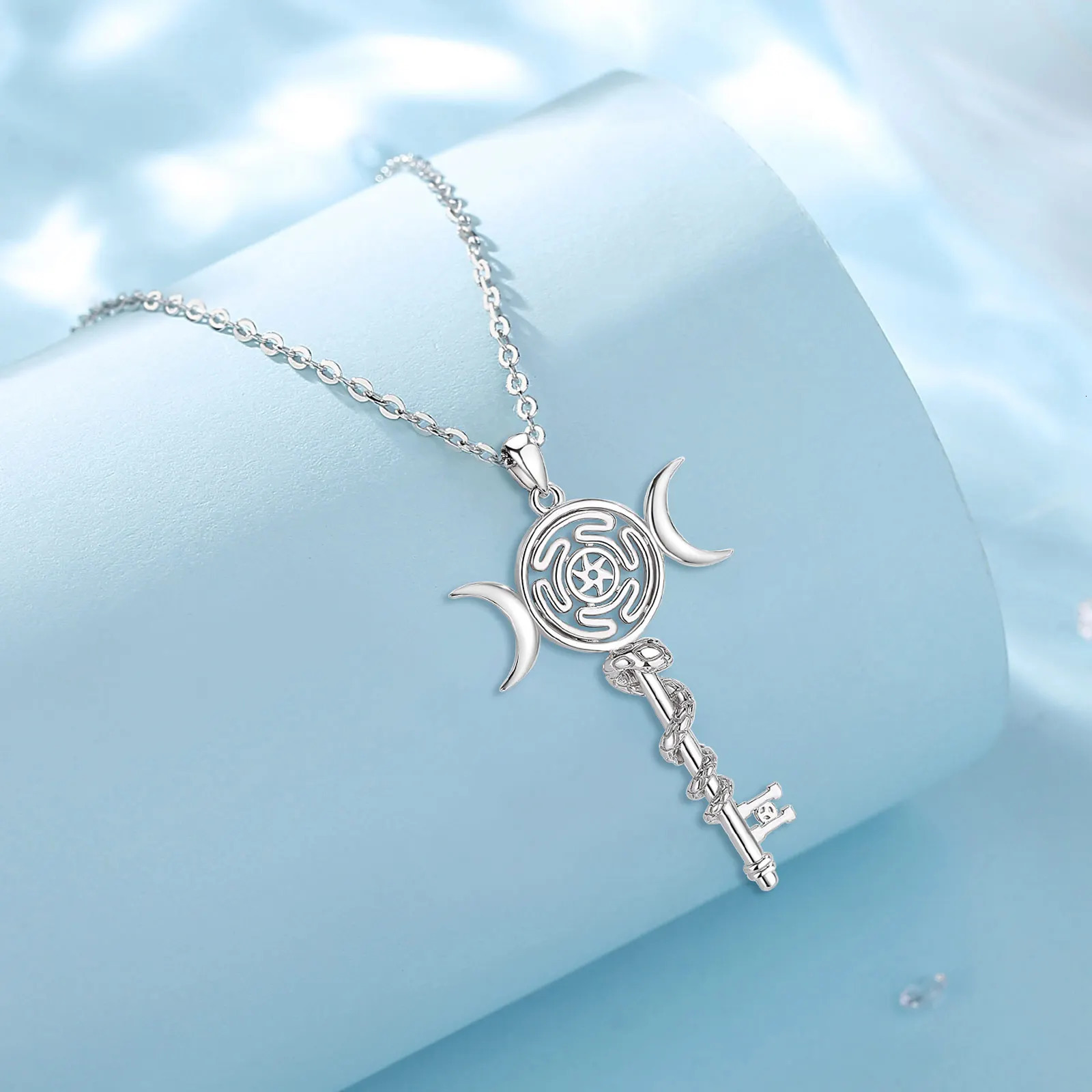 Eudora 925 Sterling Silver Hekate Wheel Necklace for Women Snake Key Triple Moon Goddess Pendant Witch Jewelry Personality Gift 250220