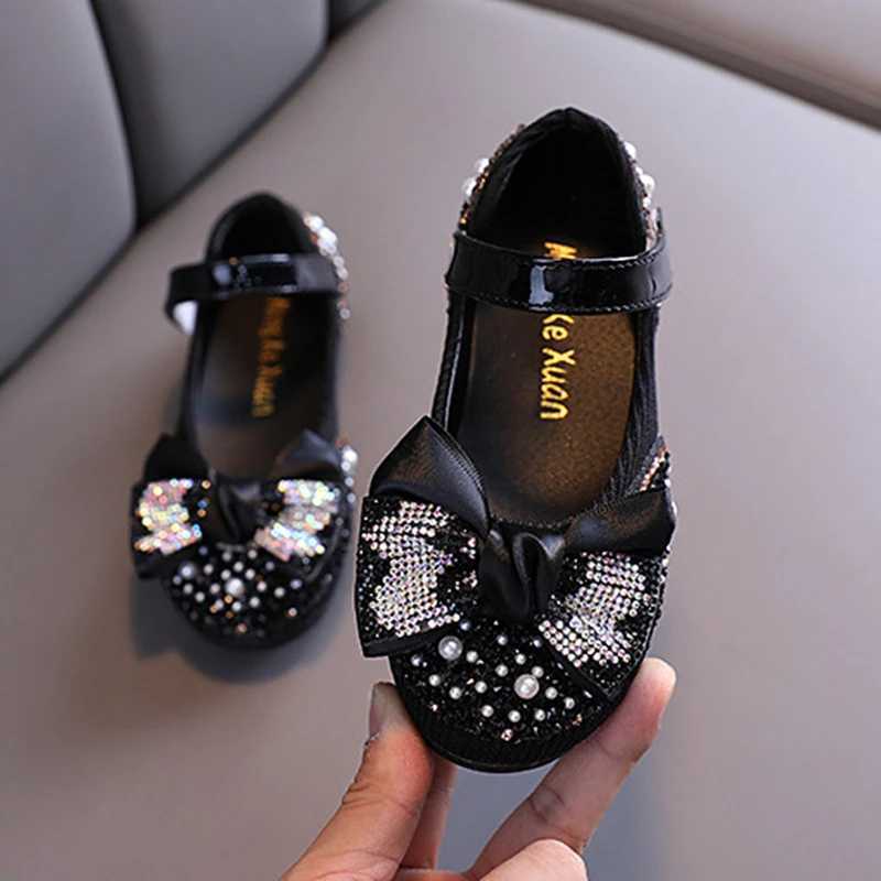 Girls Bow Princess Shoes Childrens Fashion Rhinestone Leather Kids Shoe Baby Girls Performance Shoes Party Shoes X250220