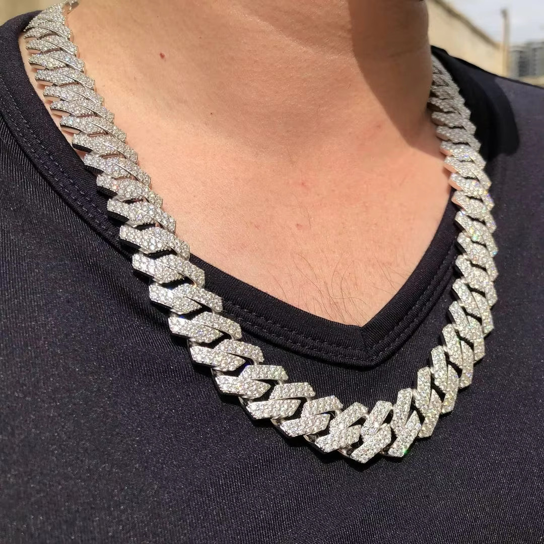Hot Style Custom Sterg Sier Jewelry 15mm Iced Out Bg Cuban k Chain Moissanite