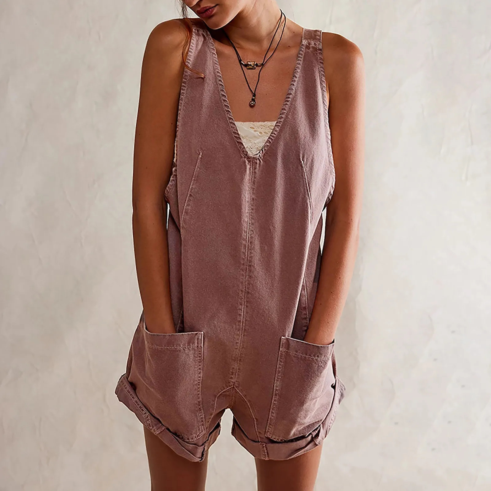 Womens summer casual jacket loose wide leg jumpsuit Bohemian floral print pocket jumpsuit 250220