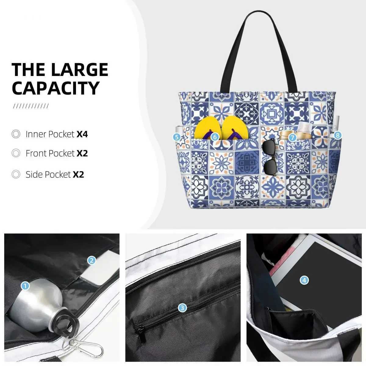 Blue Portuguese Tile Beach Travel Bag Tote Bag Popular Practical Out Birthday Gift Multi-Style Pattern Z250219