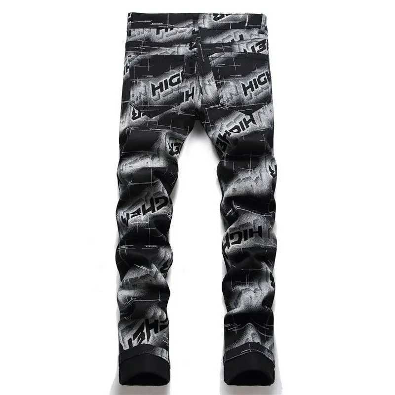 Korean Fashion Printed Slim Jeans Luxury Design Classic Mens Skinny Jeans Men Casual and Trendy Black Boyfriend Denim Pants X250220