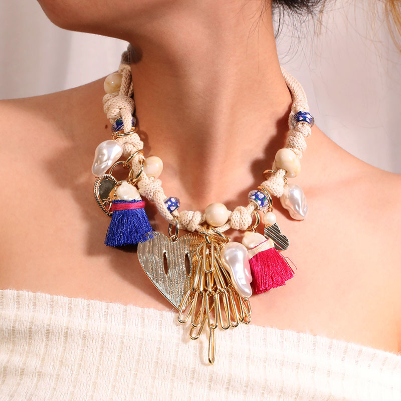 Bohemian Statement Beads&Hearts Necklace for Women Trendy Wedding Party Jewelry